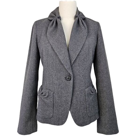 Talbots Kate Fit Wool Blazer Jacket grey pleated ruffel accents 4 - Picture 2 of 15